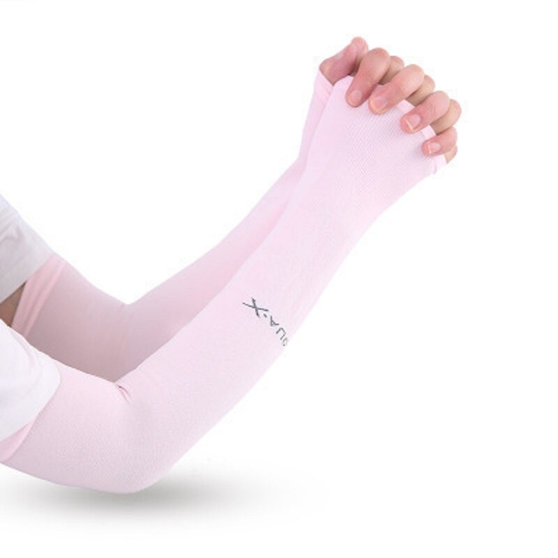 Arm sleeves sun protection sleeves outdoor sports sleeves ice silk sleeves summer cool sleeves women: Pink / Fingerless sleeves