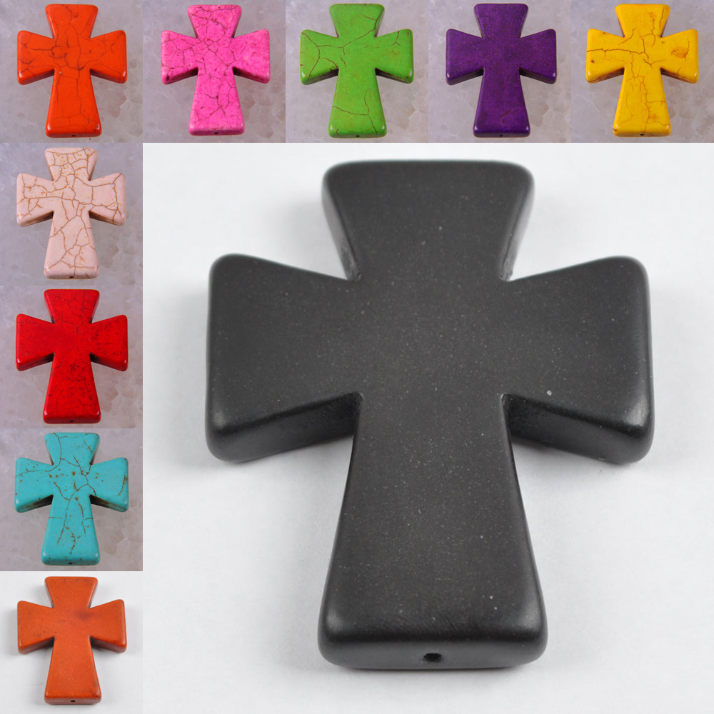 Pendentif croix Turquoise 50x40MM, bijoux pour femme, , perle ample, S009-S018