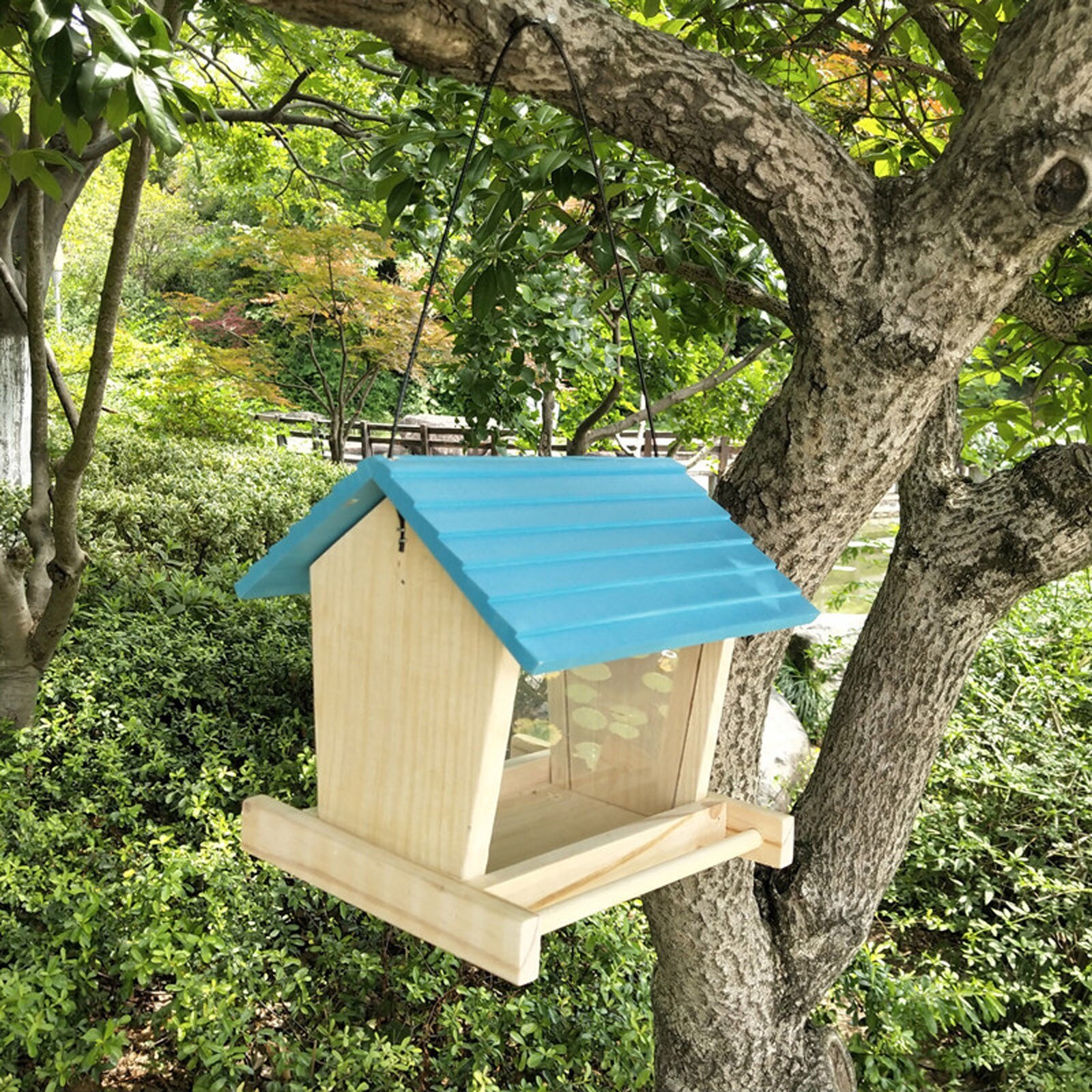 Wooden Bird Feeder Courtyard Villa Balcony Hanging Rainproof Bird Feeder Birds Food Supplie Container Appliance House Type Feed