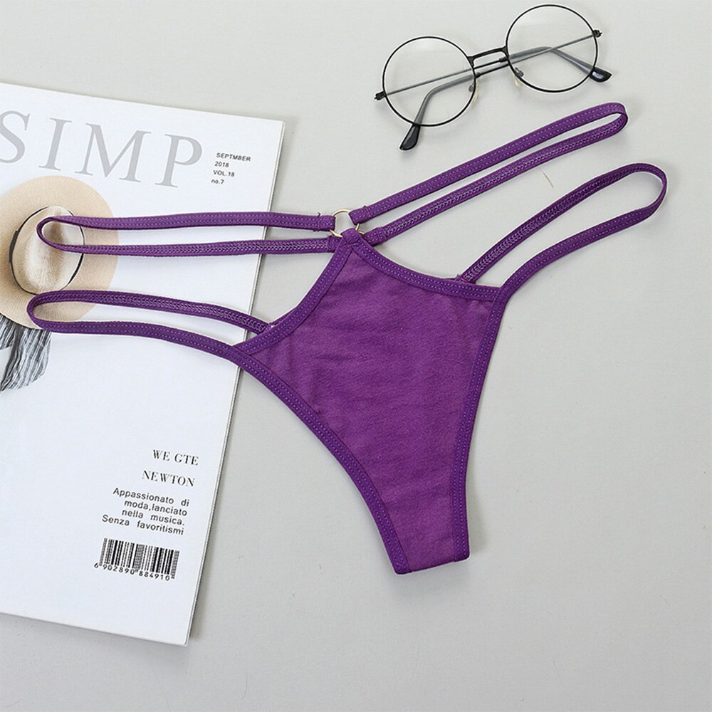 Cotton Sexy Women G-String Thong Double Thin Belt Hollow Underwear Soft Low Rise Briefs Female Lingerie: purple