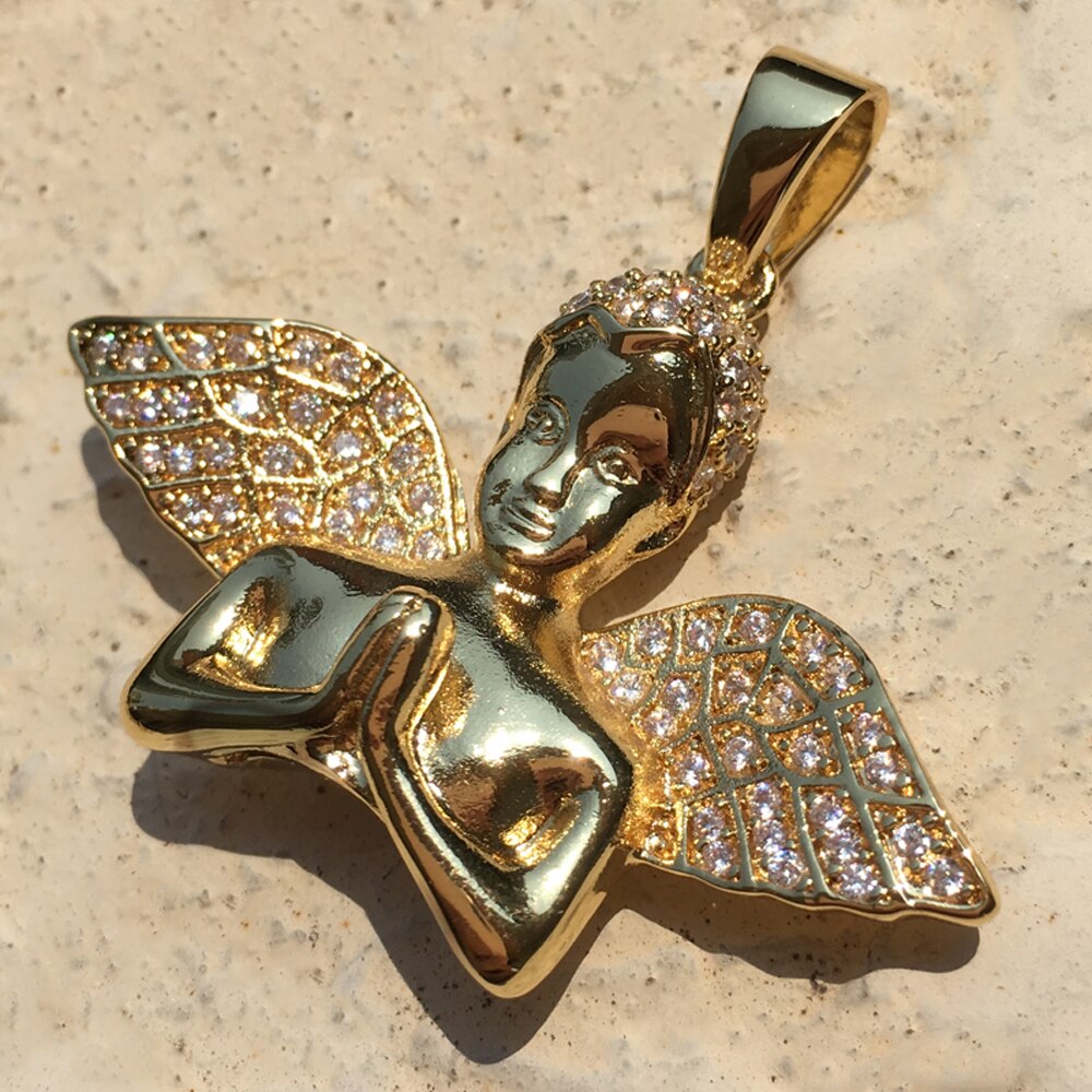 Langtidsholdbare micro pave cz buddha vedhæng halskæde guld kors hip hop smykker til mænd og kvinder jul: Cz engel-a