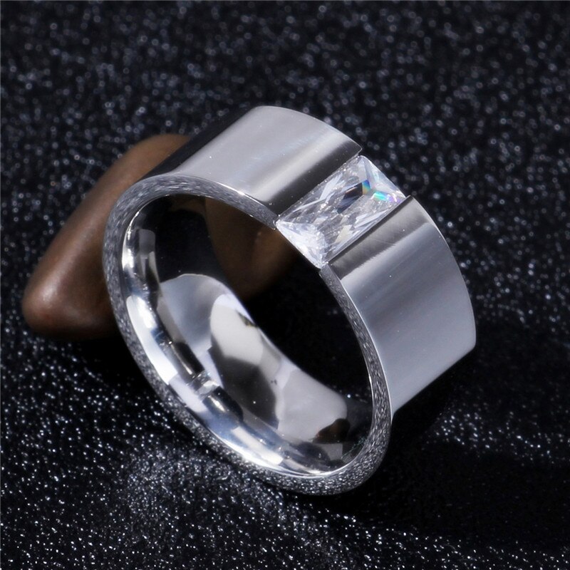 Fashionable 8mm width mirror set with super bright zircon ring 316 titanium steel ring, exclusive for women