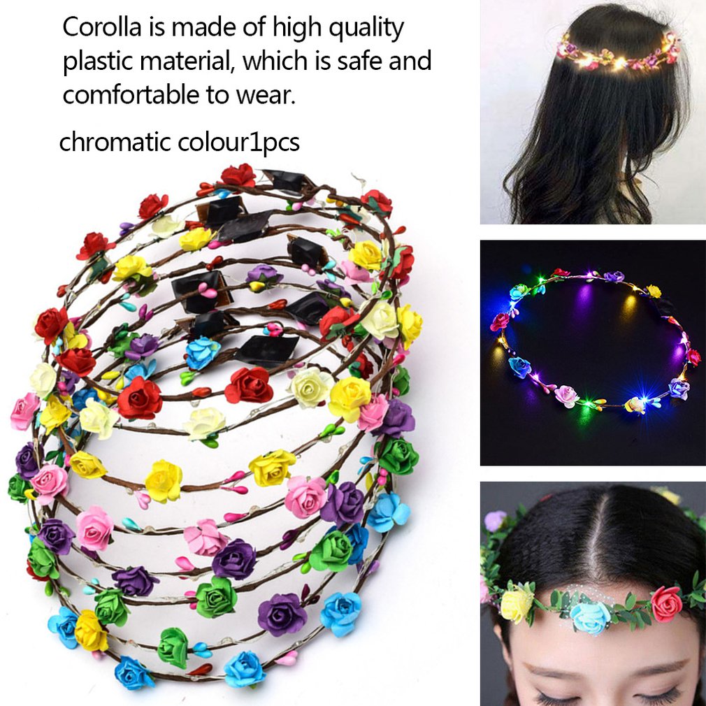 Led glödande krans blomma krona hårband bröllop blomkrans festival blomma huvudbonad hår accessoar festival