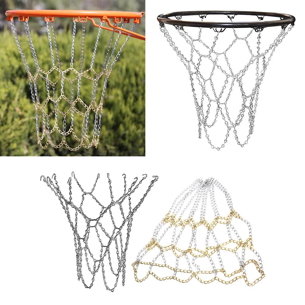 Metalbasketballnet udskiftning til al slags vejr, kraftig udendørs/indendørs 12-- løkke tilbehør til basketballkædenet