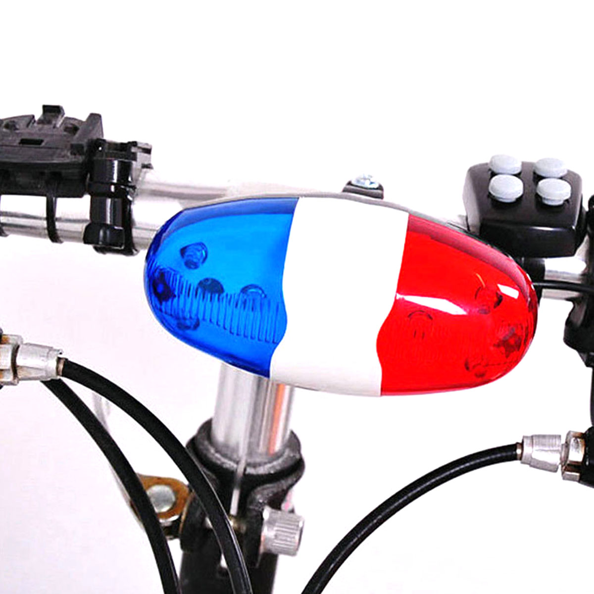 Fahrrad-Polizei-Sirene, 4 Sounds Melody, Fahrrad-Krafthupe, Sirene, Glocke, 6 LEDs, Stroboskop, blaues und rotes Fahrrad-Sicherheitslicht für Kinderfahrräder
