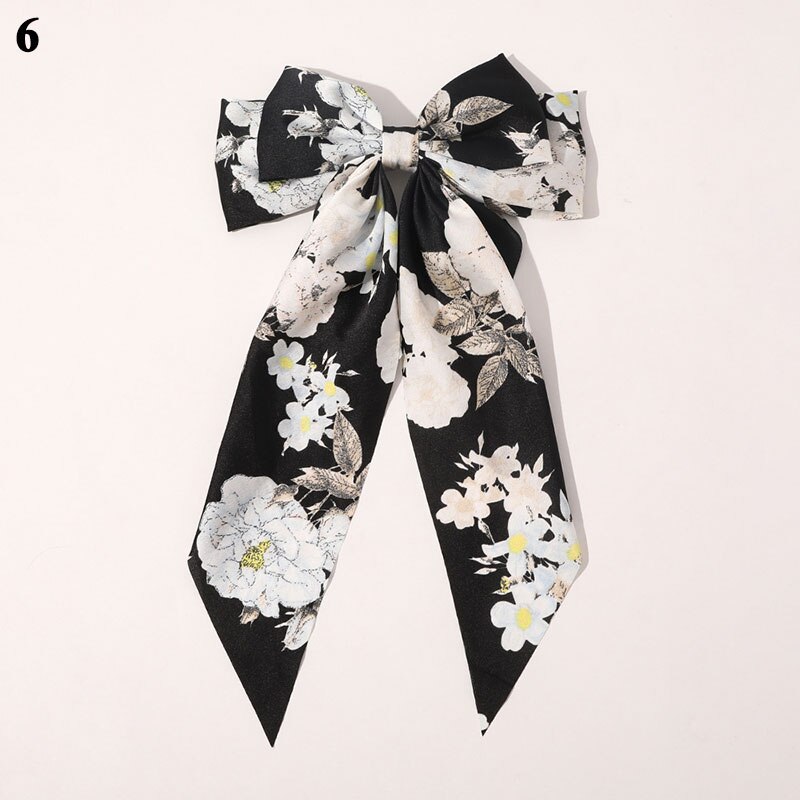 Gestreepte Bloemenprint Strik Haar Clips Lint Haarspeld Twee-Lagen Oversized Bows Haar Clip Haarspeldjes Meisjes Haar Accessoires: 6