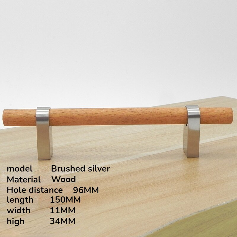 Meubels Kabinet Handles Log Handvat Massief Houten Deur Handvat Kast Houten Deur Handl Lade Garderobe Kast Deur Houten Handvat: 96MM Brushed silver