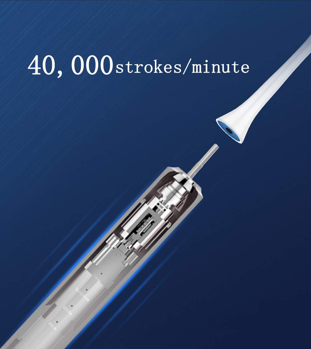 Contec elektrisk sonisk tandbørste 40,000 vpm ipx 7 vandtæt, foldbar, opladet 4 timer mindst 30 dages brug, guld mellemgrå