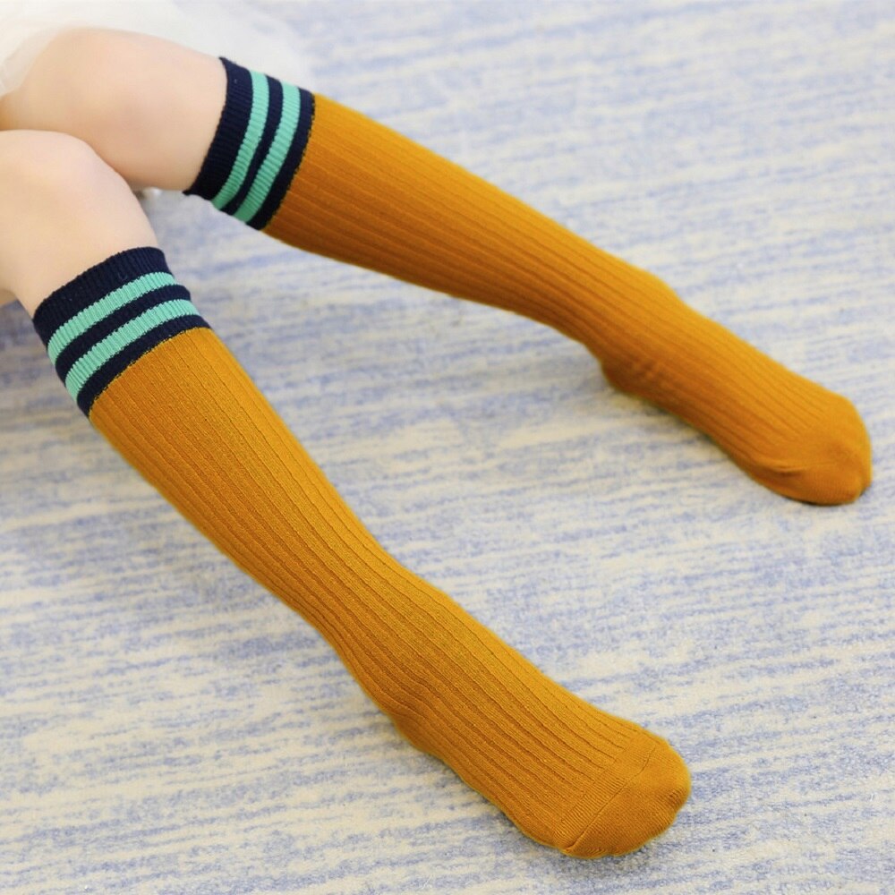 Girls Knee High Socks Kids Rainbow Stripes Printed Cotton Sports School Skate Children Baby Sweet Cute Plus Size Long Socks