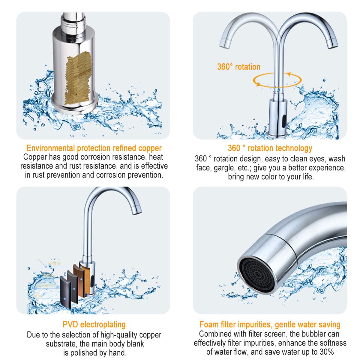 Auto Water Copper Saver Tap Intelligent Faucet Sensor Infrared Water Energy Saving Device Kitchen Nozzle Tap One Cold Water Way