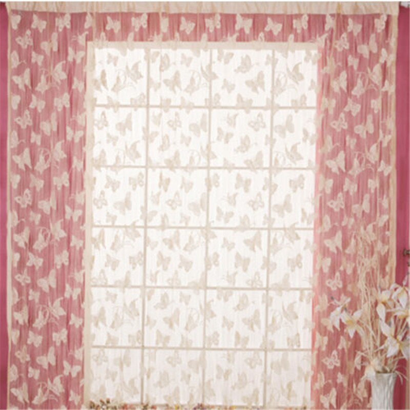 window curtain set living room Window Butterfly Pattern Tassel String Room Chiffon Curtain Divider curtains for living room: Beige