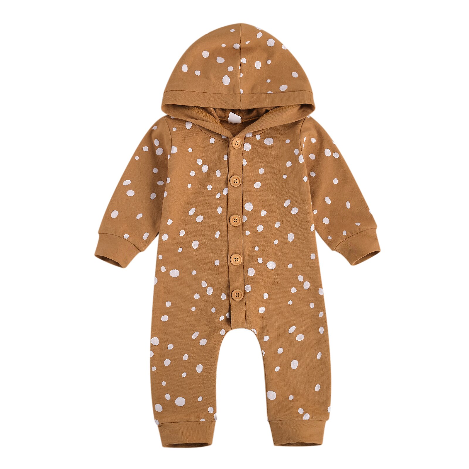 2020 nova queda outono 0-24m da criança do bebê menina menino pontos imprimir único breasted com capuz macacão manga longa botão para baixo macacão: B / 6 m