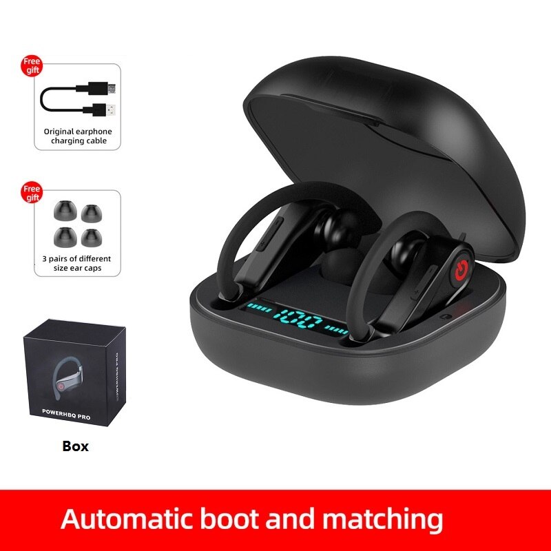 Tws Bluetooth 5.0 Draadloze Koptelefoon Stereo Sport Oorhaak Headsets Met Opladen Doos Voor Android Ios Telefoon: Black with Box