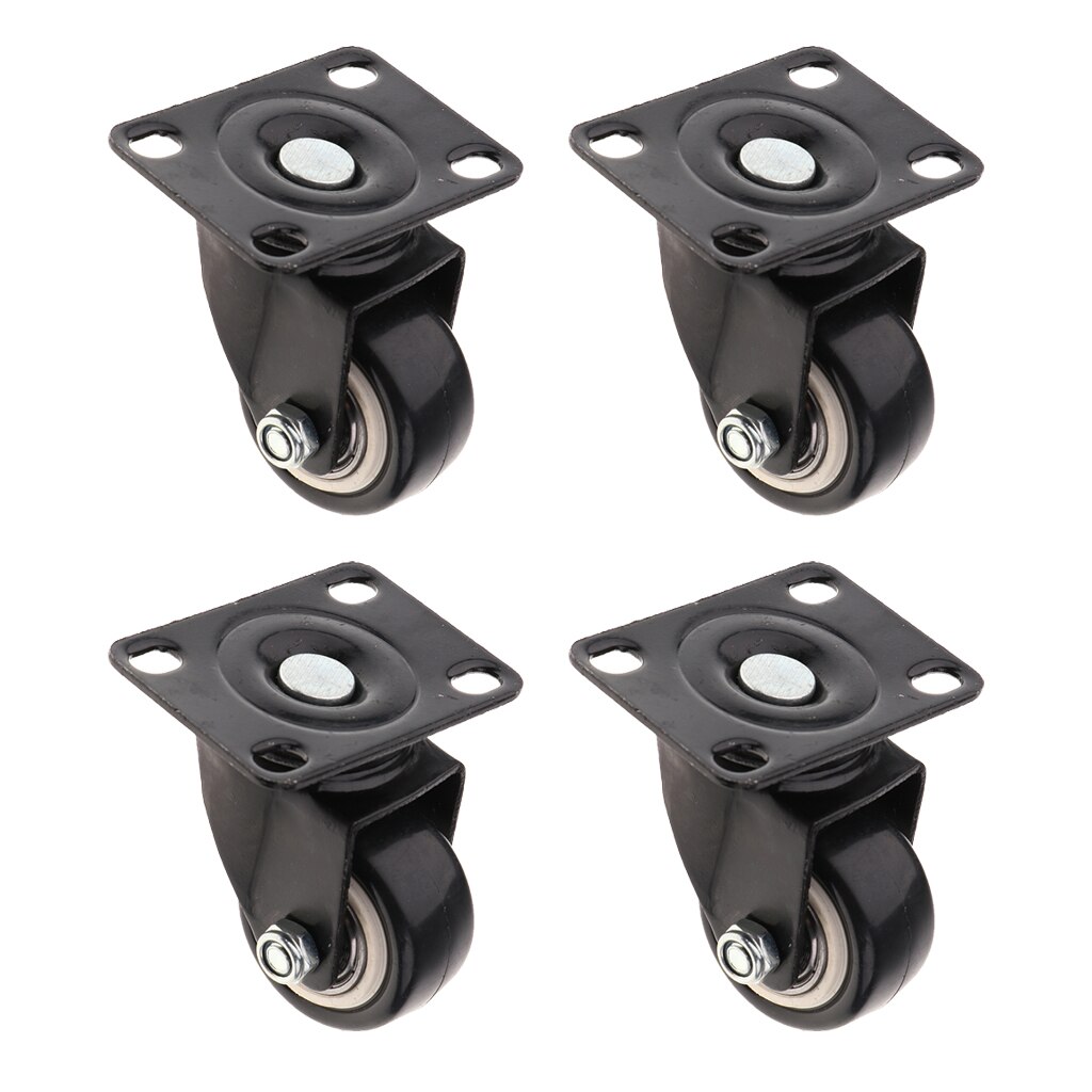Juego de ruedas giratorias pequeñas de PVC, 40mm, negro, 4 unidades