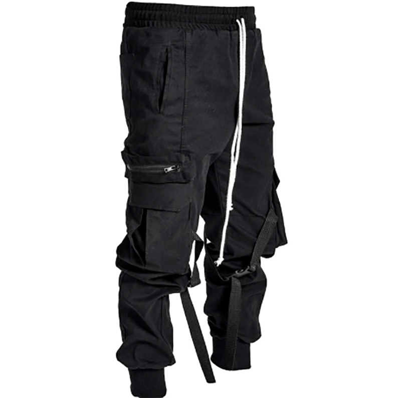 Heren joggingbroek van katoen, heren herfstbroek met meerdere zakken, hardloopbroek voor heren, trainingsbroek voor heren: M / Zwart