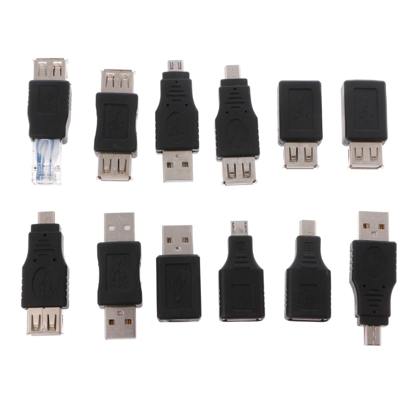 12 stks/set OTG USB 2.0 A Man-vrouw Micro-B Mini-B Wisselaar Data Converter Adapter W91A