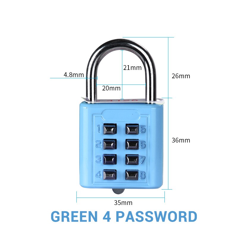 1Pcs Zinc alloy Password Padlock Mechanical Cipher Lock Waterproof Padlock Suitcase Combination Lock Blindman Keyed Padlock: Blue  4 Password