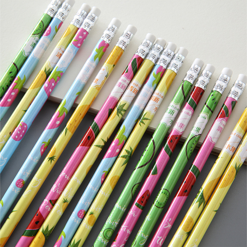 12 Stks/pak Verse Fruit Watermeloen Aardbei Potloden Met Gum Hb Zwart Lood Hout Standaard Potloden Set School Stationery