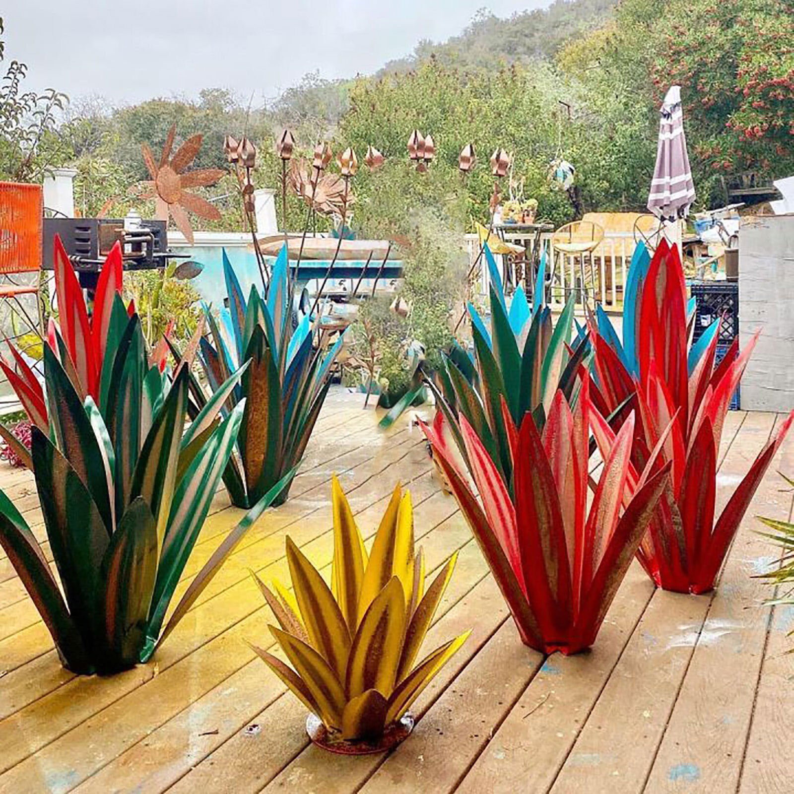 Sculpture rustique en métal avec 9 feuilles de Tequila, décoration de jardin, signes de jardin, 27cm/35cm/65cm
