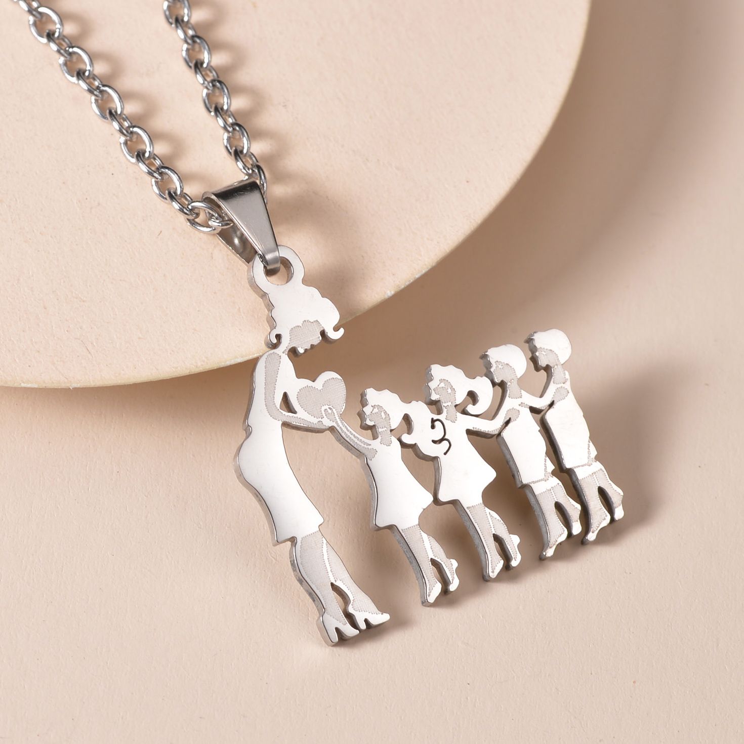 Mothers and Children Family Stainless Steel Necklaces Silver Color Multiples Kids Pendant Necklace Jewelry Mother's Day: Dark Gold