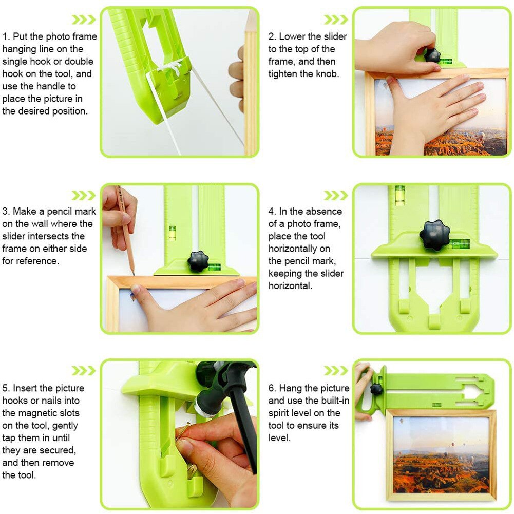 Multi-Function Pictures Frame Hanger Photo Hanging Ruler Tool With Level For Frame Bracket Wall Installation