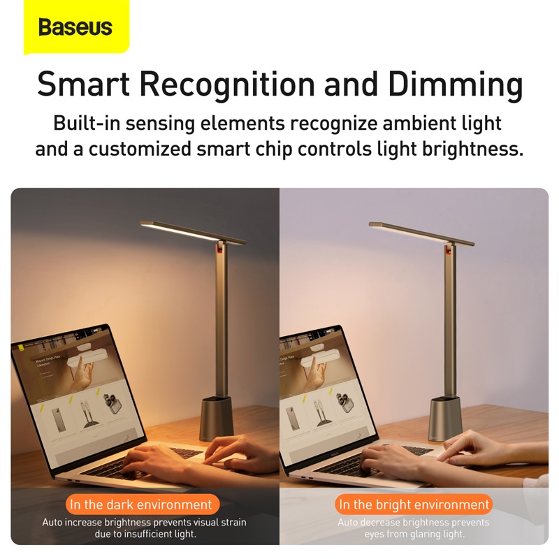 Baseus – lampe de bureau LED intelligente, luminosité adaptative, protection des yeux, pour bureau, Table pliable, veilleuse, lecture de chevet