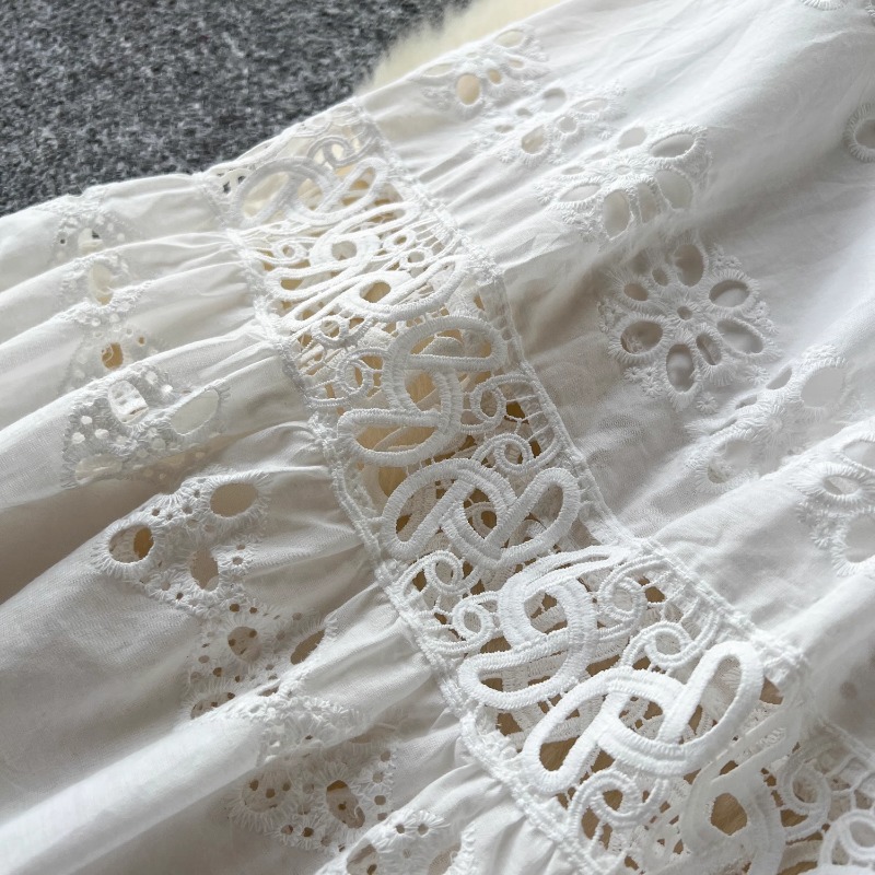 Elegante Süße Hohe Taille V-ausschnitt Aushöhlen Stickerei Rüschen Slip Kleid Schlanke Frauen Sommer Party Hüfte Wrap Lange Kleider