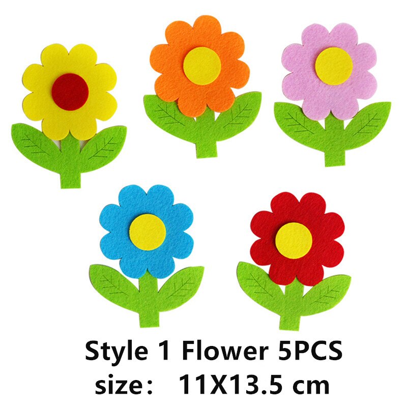 Håndlavet filt legetøj blomster dekoration klistermærke børn gør-det-selv håndværkssæt dekorere skoleværelser væg begivenhed fest klud husvæg: Stil 1 blomst 5 stk