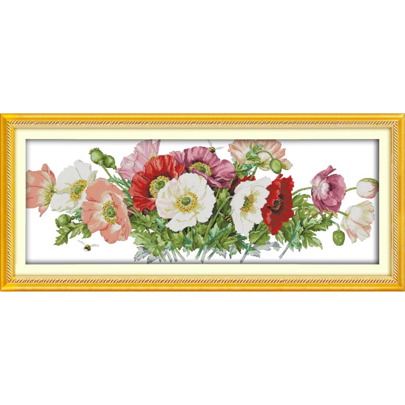 Bloemen Gestempeld Borduurpakketten Vreugde Zondag Kleurrijke Rose Gedrukt 11CT 14CT Telpatroon Borduurwerk Handwerken Sets: H642 / 14CT Printed Cloth