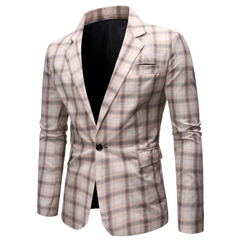 Men's Casual Suit Slim Fit One Button Suits Wedding Suit Plus Size Blazer: BEIGE / L