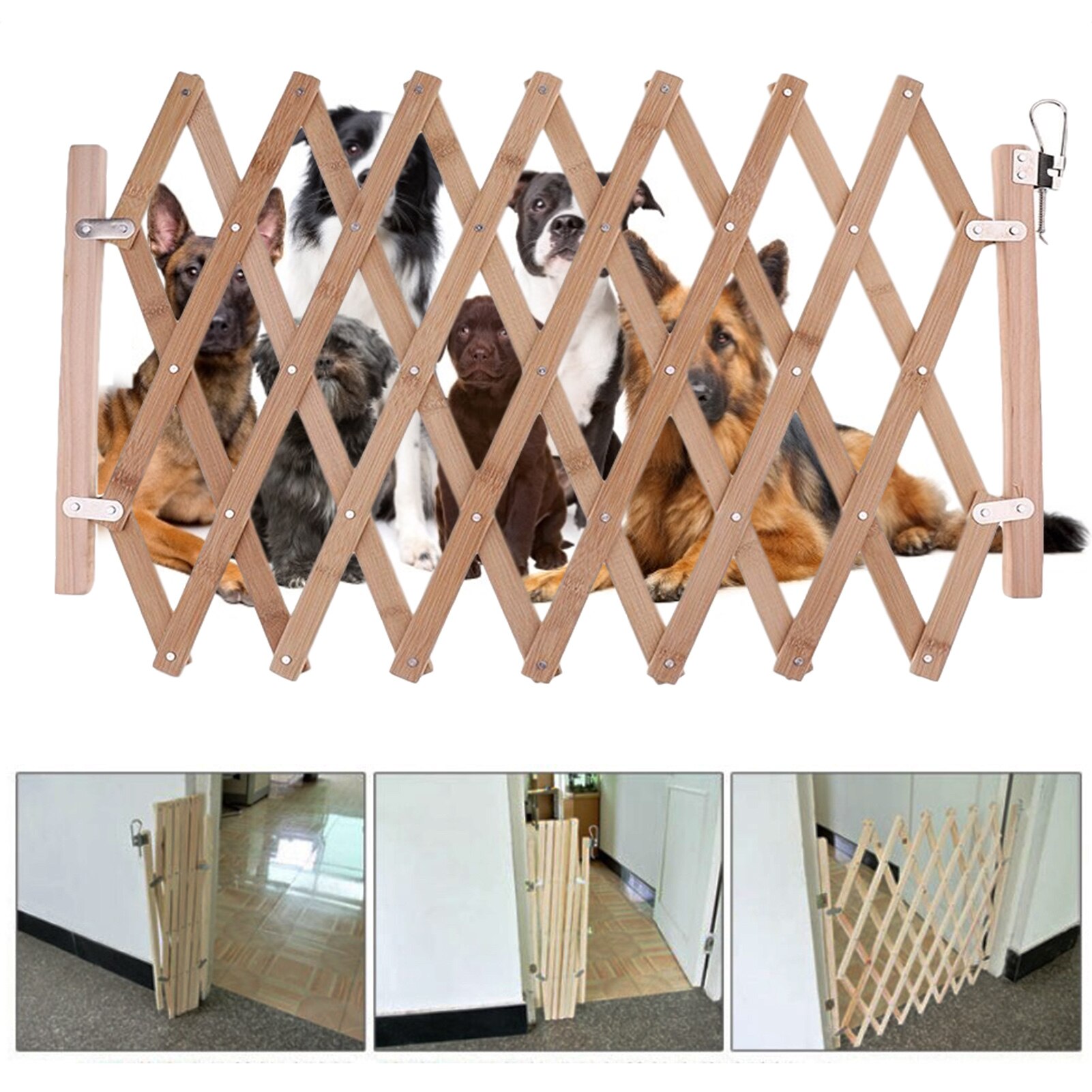 Folding Cat Dog Gate Pet Fence Retractable Baby Puppy Sliding Door Stair Gate Extendable Safety Gate Isolation
