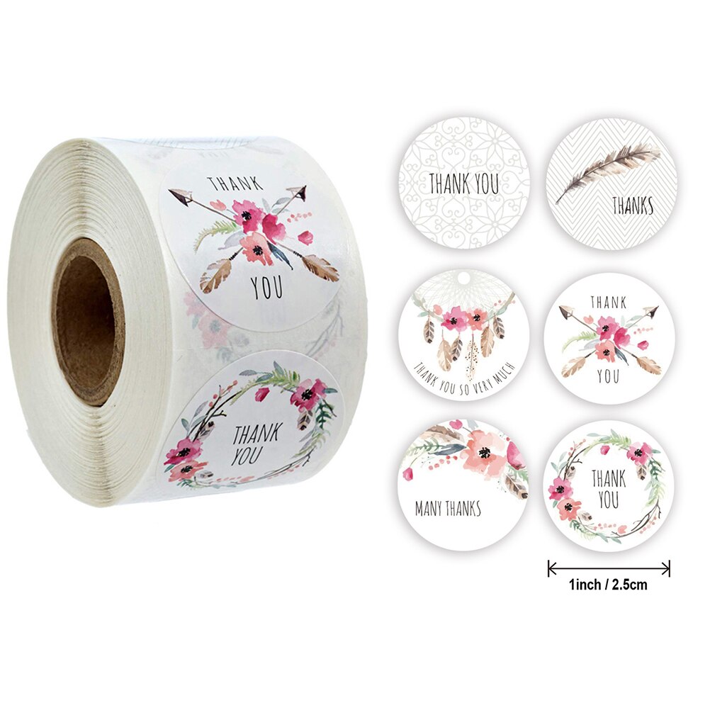 1 inch 500Pcs/Roll Round Floral Thank You Stickers Label for Wedding Favors and Party Handmade Stickers Envelope Seal: Colorful2