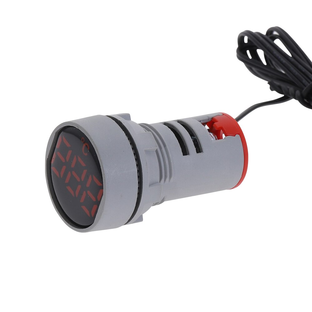 Round LED Light Display Thermometer 22mm Mini Digital Temperature Meter Indicator AC 50-380V 220V -20-120'C with 1m Sensor