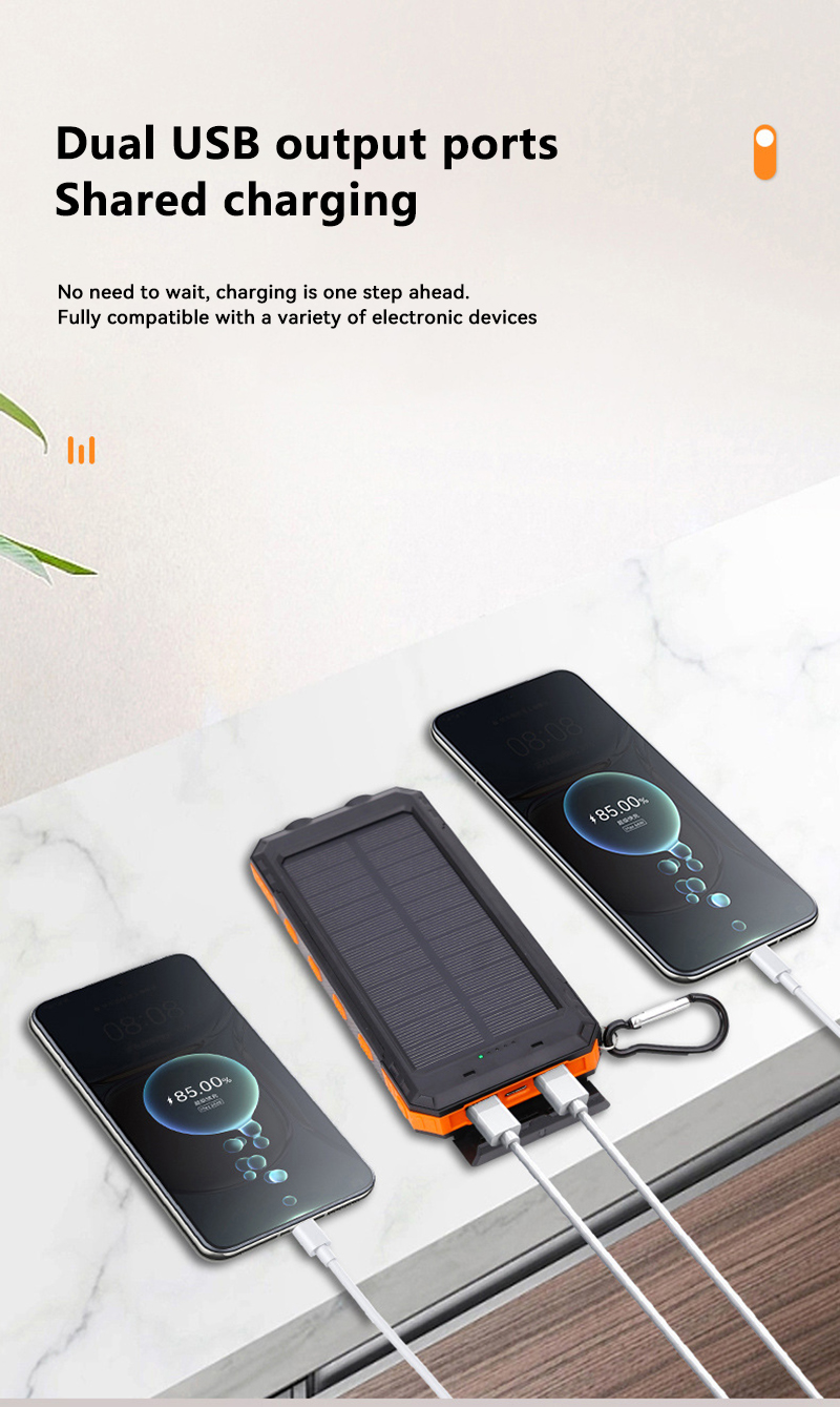 Outdoor zonne-energiebank Draagbare batterij met grote capaciteit Extern opladen Snel reizen Camping Mobiele telefoonoplader Waterdicht