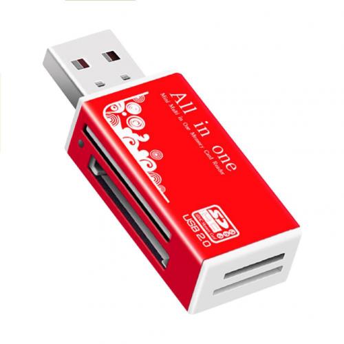 Multilector de tarjetas de memoria USB 2,0, 4 en 1, Accesorios para ordenador portátil SD/SDHC/Mini SD/MMC/TF/MS/SD Ultra/RS-MMC/HS-MMC/MS Pro: Rojo
