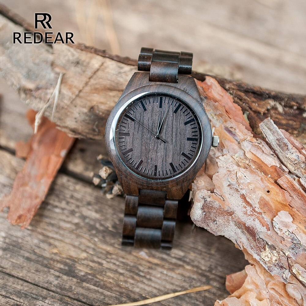 REDEAR Handgemaakte Zwarte Sandelhout Horloges minnaar Horloges Cool Natuur Hout Quartz Automatische Horloge in Box Om Vrouwen