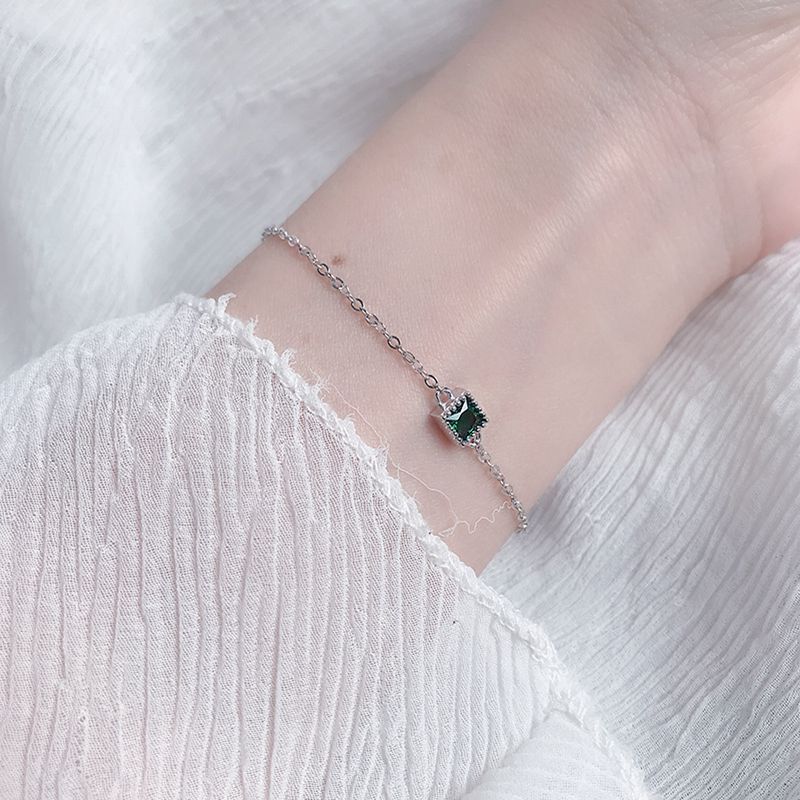 Silvology Green Zircon Square Bracelets for Women 925 Sterling Silver Light Luxury Female Bracelets Jewelry