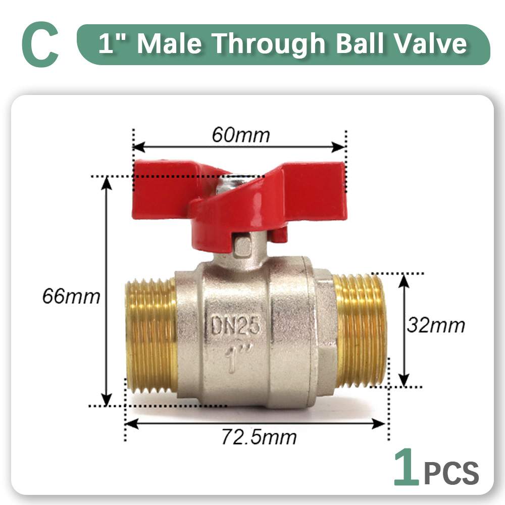1/2" 3/4" 1" Brass Copper Ball Valve Fitting Replacement Coupling Adapter Connector Extender Garden Watering Durable Accessories: Silver