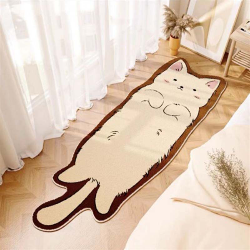 Cute Cat Faux Cashmere Bedside Carpet Cartoon Soft Anti-Slip Foot Rug for Bedroom Water Absorbing Wear-Resistant Home Floor Mat: 50x160cm / VIOLET/紫罗兰