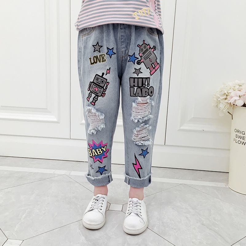 Spring Jeans For Girls Children's Jeans Elastic Waist Kids Jeans Girl Casual Autumn Clothes For Girls 6 8 10 12 14