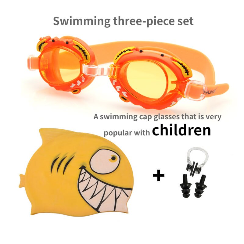Boy Girl Swimming Goggles Children Silicone Dolphin Fish Caps Ear plug Nose Set Diving Glasses Waterproof Kids Swim Pool Eyewear