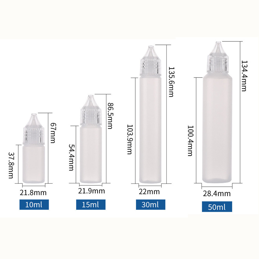 1pc, 10ml/15ml/30ml/50ml neulakärjellä puristettava pullo, uudelleentäytettävä nestemäinen muovipullo, leveä suuaukko, tyhjä kynätyyli