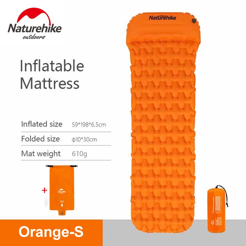 Naturehike camping soveplads pad nylon tpu mat letvægts fugtafvisende luftmadras bærbar oppustelig madras med pude: Orange og airbag