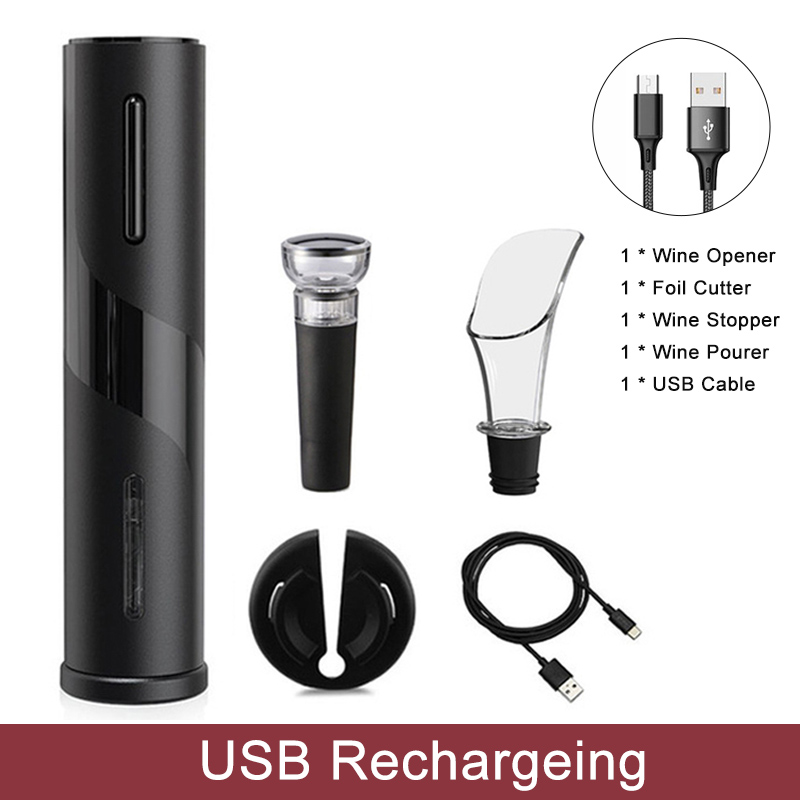 Ouvre-bouteille de vin électrique Rechargeable tire-bouchon coupe-feuille ensemble ouvre-bouteille automatique pour ouvre-boîte de cuisine de vin rouge ouvre bouteille: USB chargeing-4