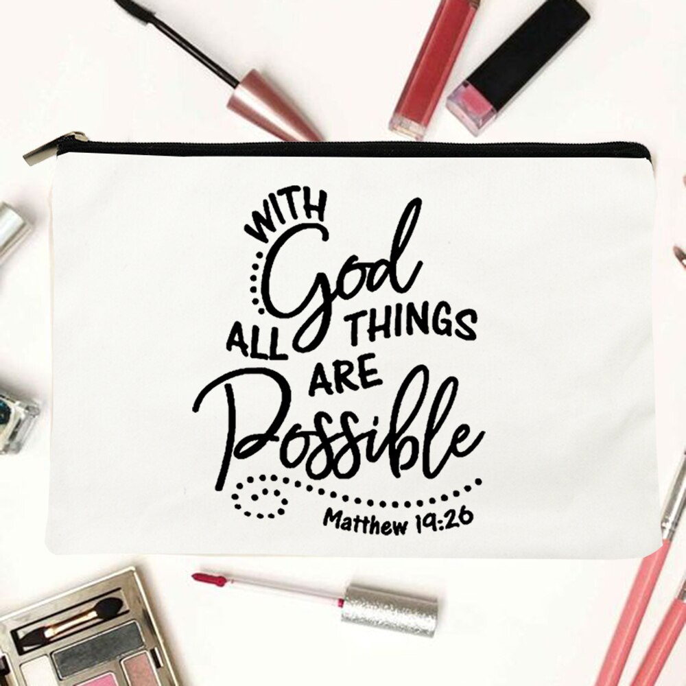 My God Christian Cosmetic Bags Christ Printing Makeup Cases Women Lipstick Bag Harajuku Purse Organizer Eco Casual Canvas Pouch: W03658-TBWH-D