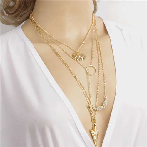 Gold Color Multilayer Coin Tassels Lariat Bar Necklaces Beads Choker Feather Pendants Necklaces For Women Bijoux: Style 15