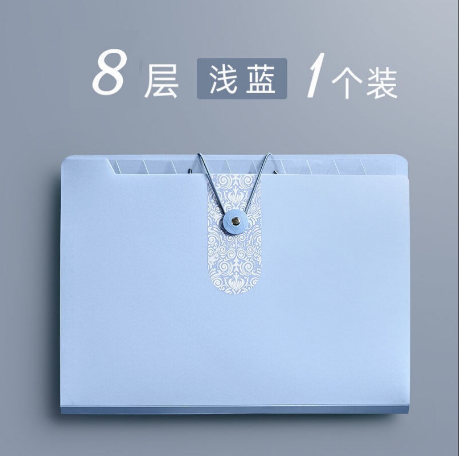 Multi-layer Storage Folder Box Large-capacity File Bag A4 Test Paper Clip Box Transparent Insert Document Organizer Organ Bag: 8 layers blue