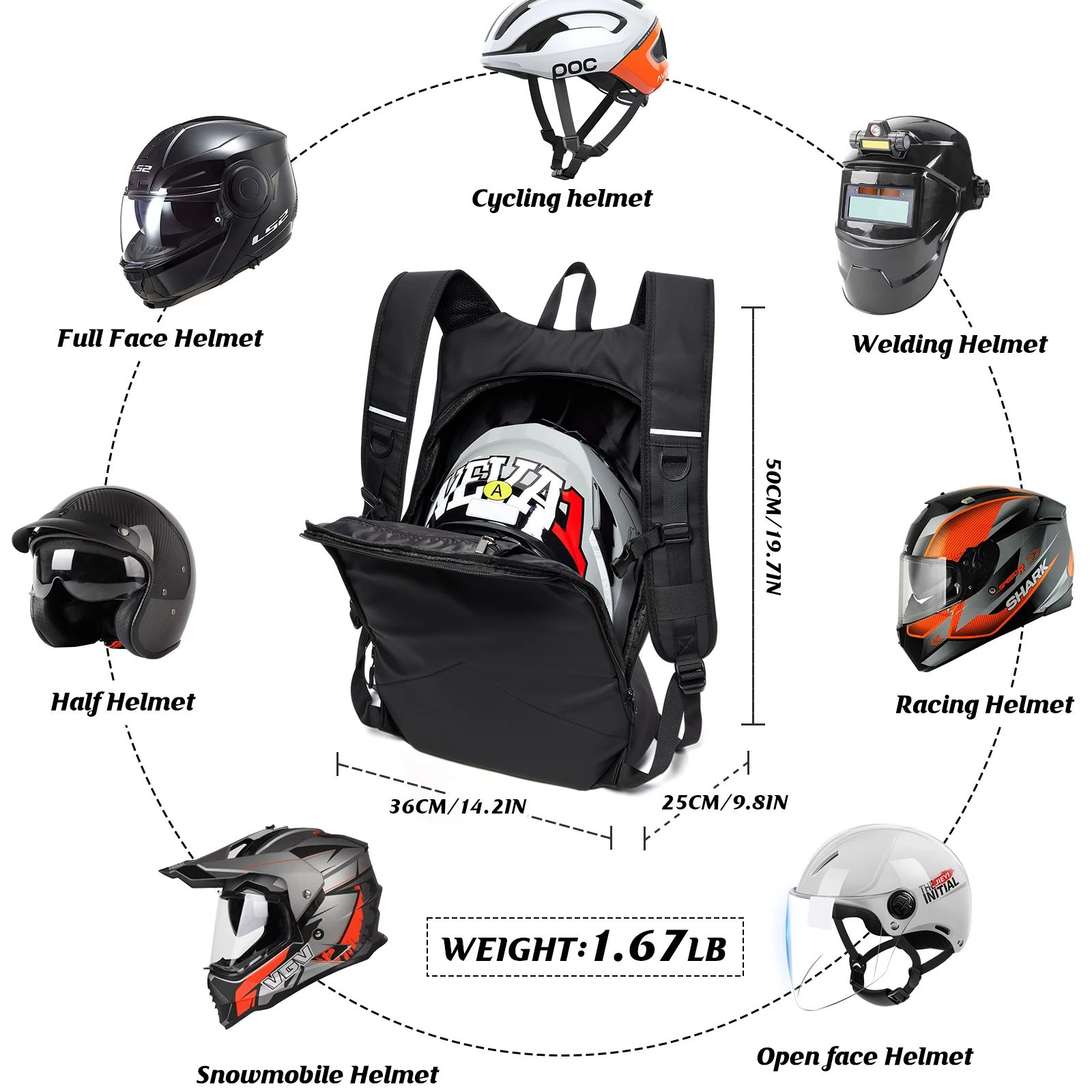 50L Motorradrucksack, großer multifunktionaler Rucksack für Motorradfahrer, wasserdichte Helmtasche, reflektierende Fahrrad-Reisetasche