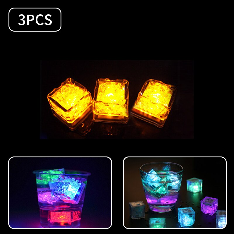 3 stuks led-ijsblokjes, lichtgevende ijsblokjes, kleurrijke vloeistofsensorblokjes voor drankjes, nachtlampje, feestbar, bruiloft, beker, decoratief: D