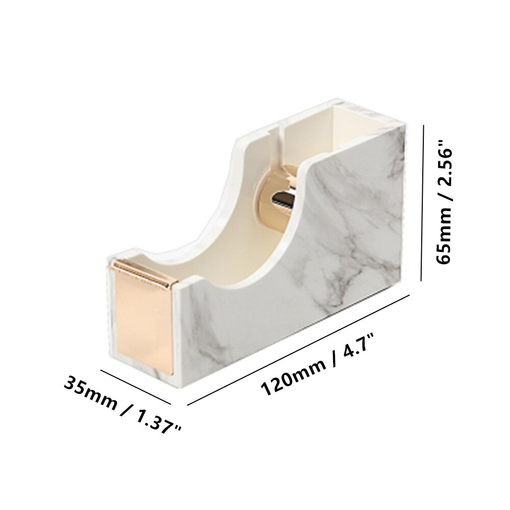 White Marble Texture Desktop Adhesive Tape Dispenser Gold Tone 1" Metal Core Tape Holder for Office School Supplies